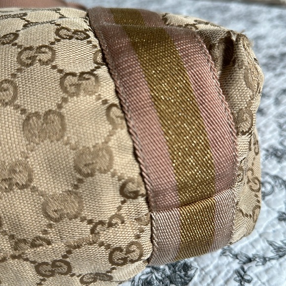 Beige GG Canvas Pink And Gold Web Tote Bag - Picture 8 of 13